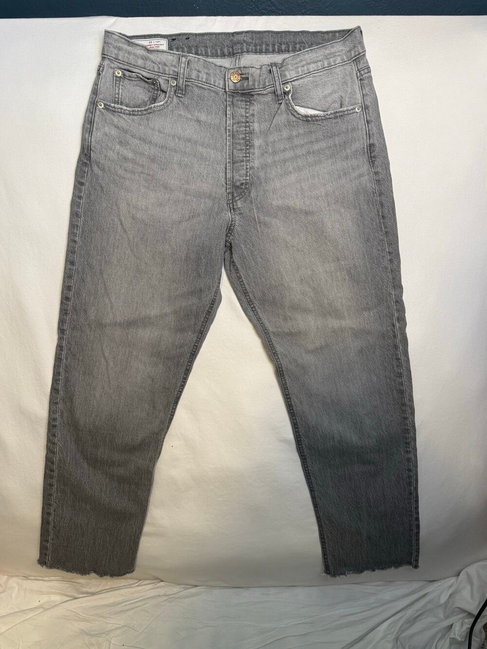 Gap Cheeky Straight High Rise Jeans | Size 14R/32 | Gray Wash Raw Hem